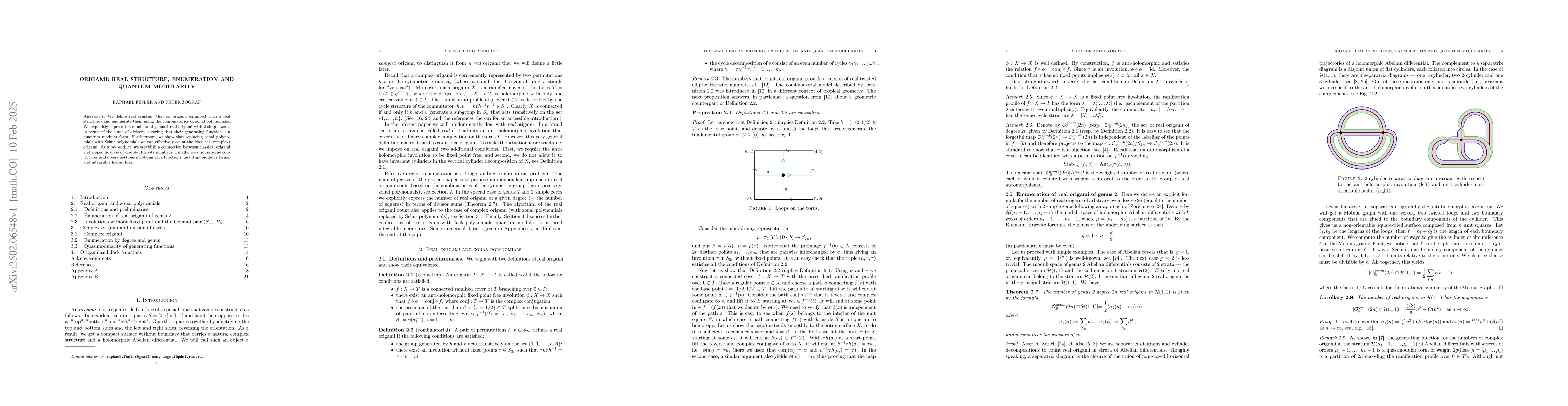 Thumbnail for Origami: real structure, enumeration and quantum modularity