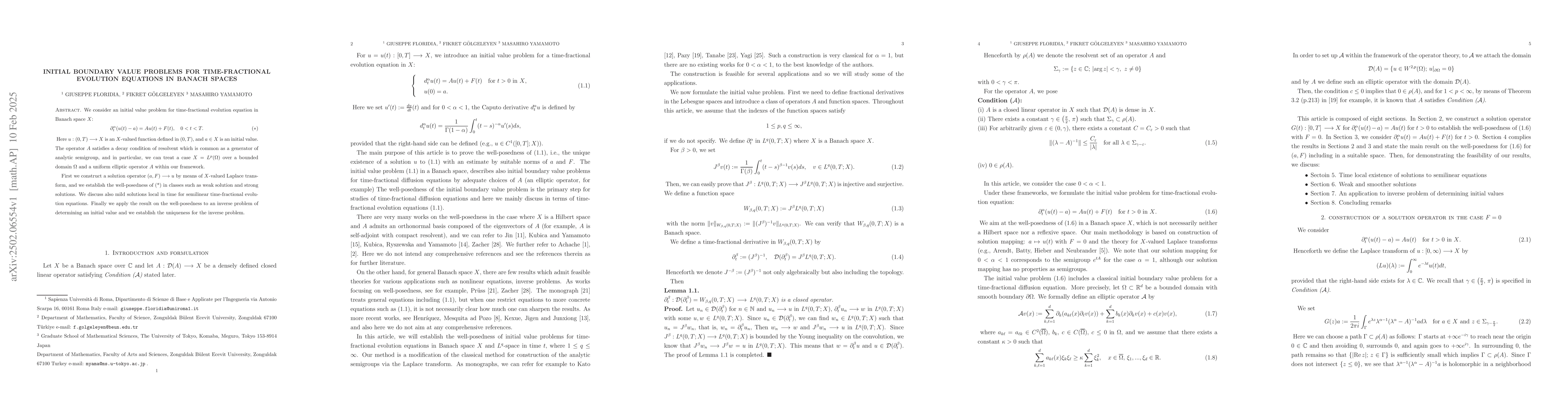 Thumbnail for Initial boundary value problems for time-fractional evolution equations
  in Banach spaces