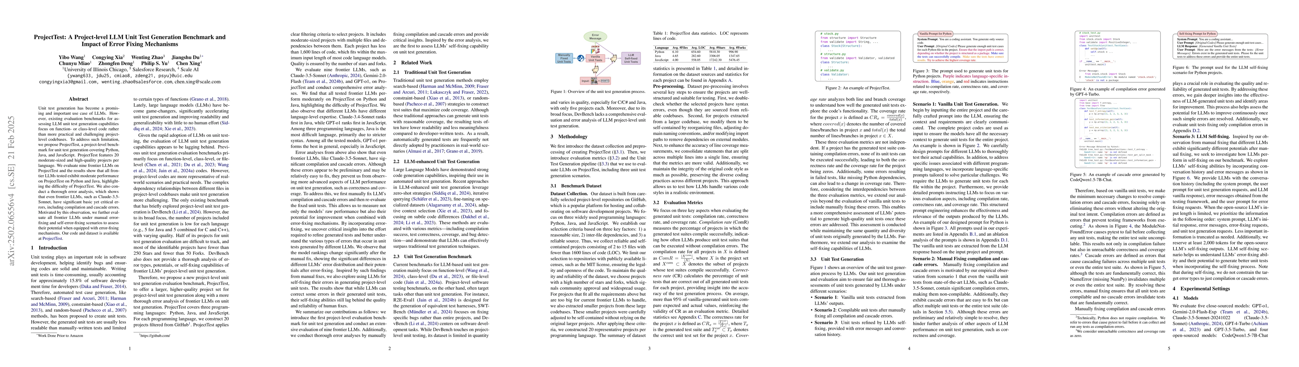Thumbnail for ProjectTest: A Project-level LLM Unit Test Generation Benchmark and
  Impact of Error Fixing Mechanisms