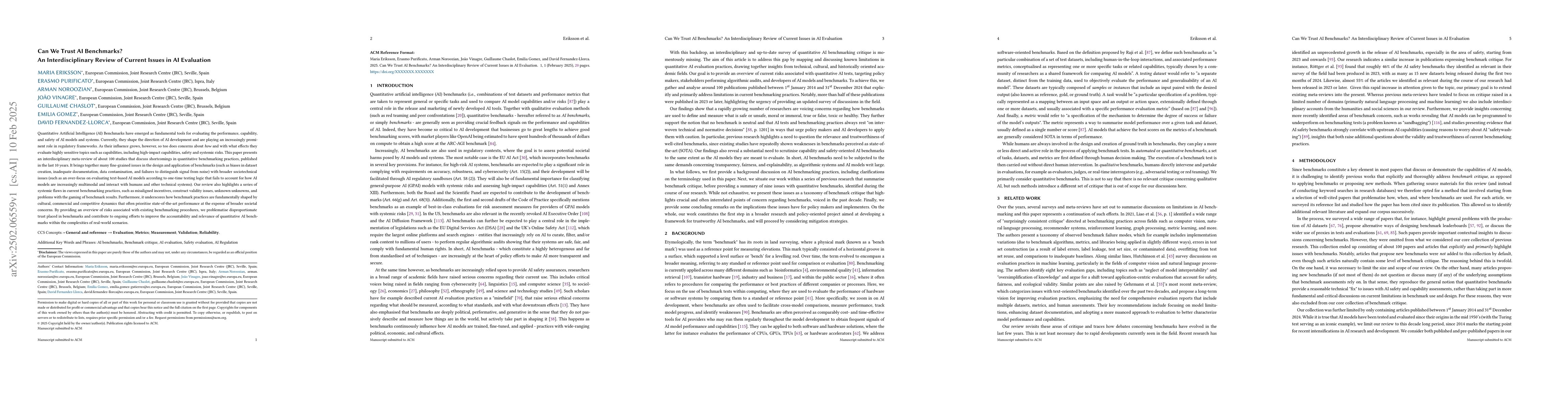 Thumbnail for Can We Trust AI Benchmarks? An Interdisciplinary Review of Current
  Issues in AI Evaluation