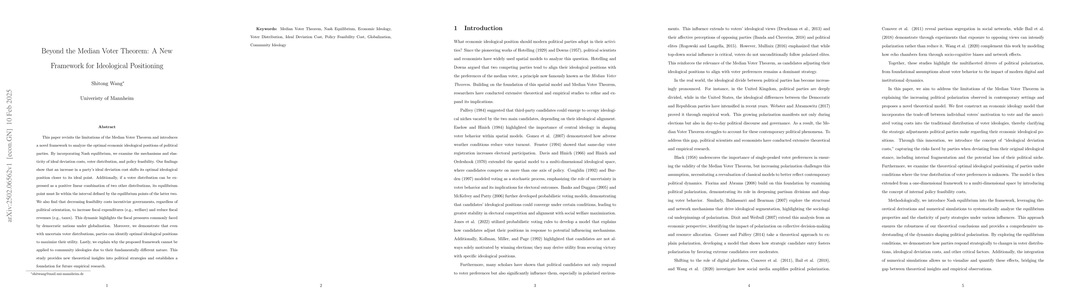 Thumbnail for Beyond the Median Voter Theorem: A New Framework for Ideological
  Positioning