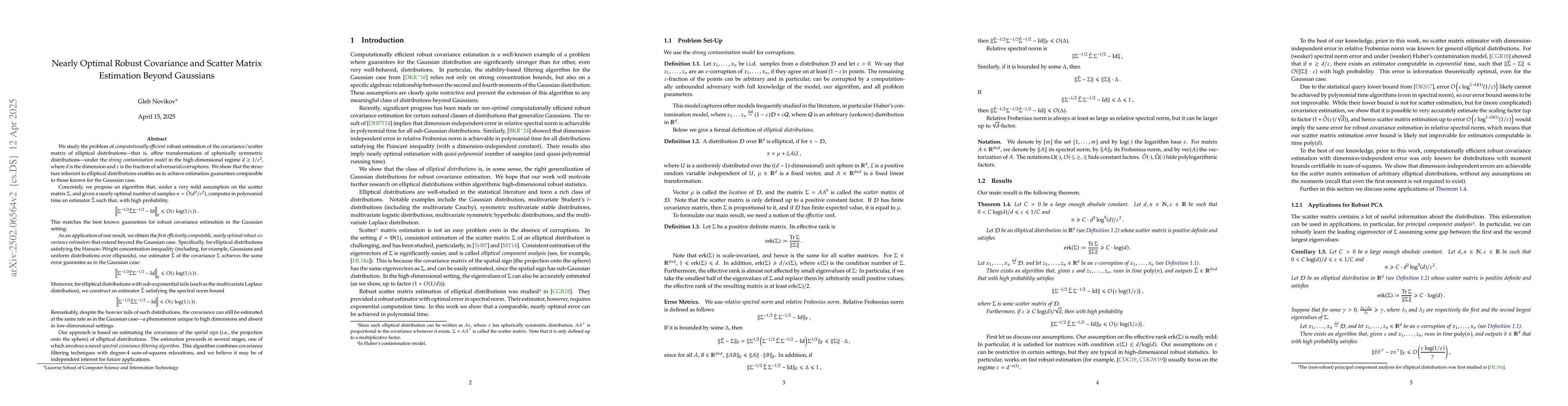 Thumbnail for Robust Scatter Matrix Estimation for Elliptical Distributions in
  Polynomial Time