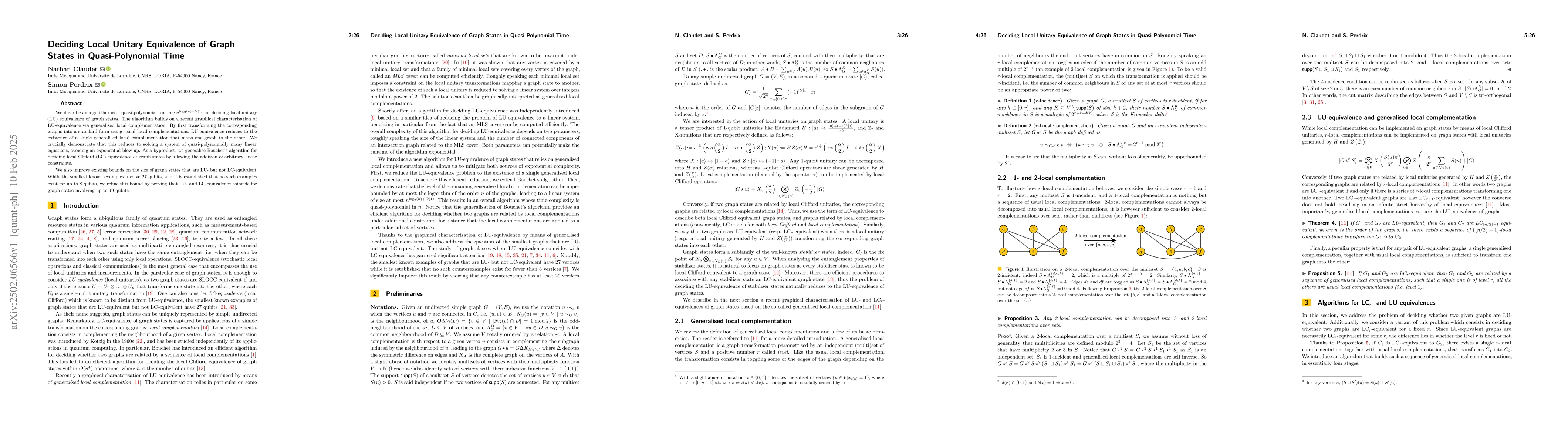 Thumbnail for Deciding Local Unitary Equivalence of Graph States in Quasi-Polynomial
  Time