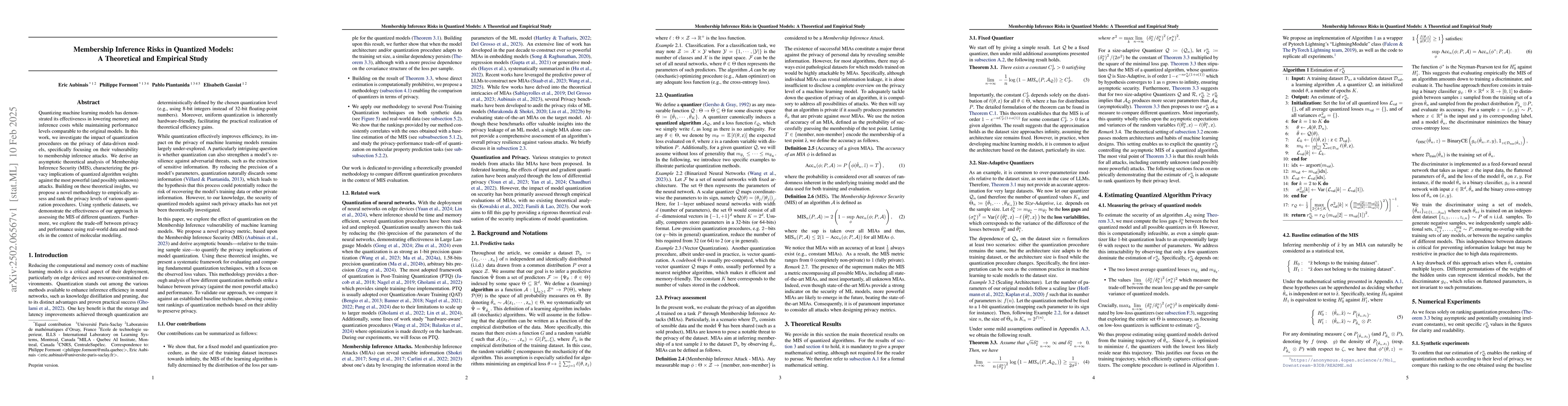 Thumbnail for Membership Inference Risks in Quantized Models: A Theoretical and
  Empirical Study