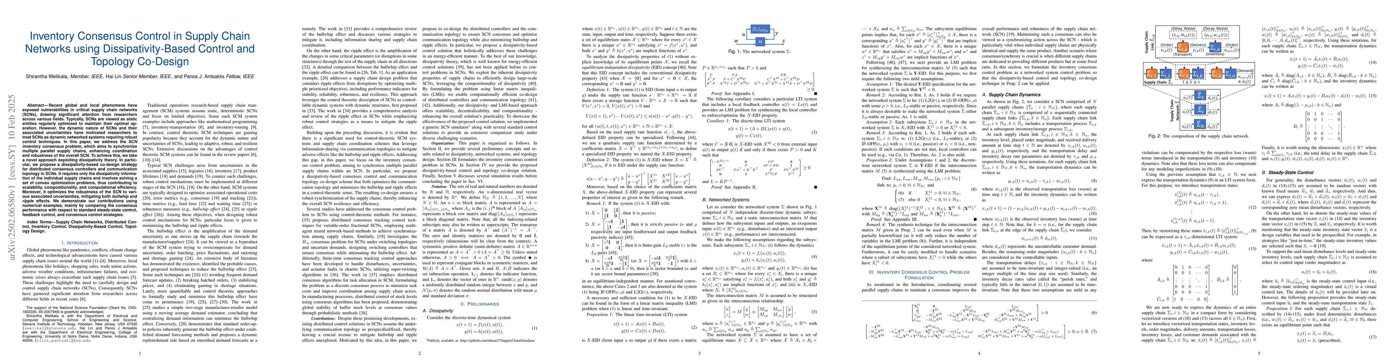 Thumbnail for Inventory Consensus Control in Supply Chain Networks using
  Dissipativity-Based Control and Topology Co-Design