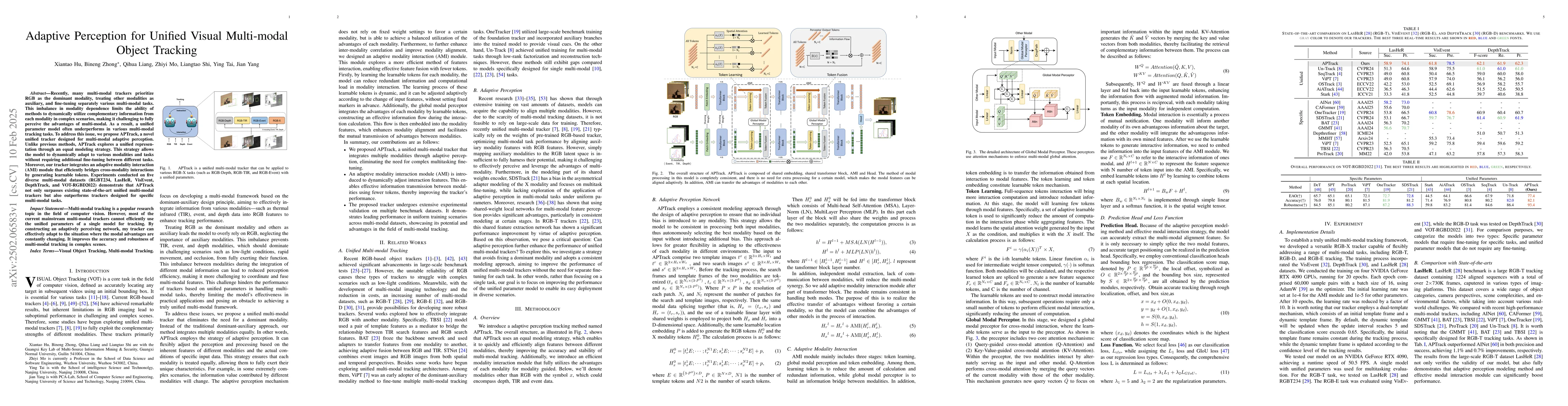 Thumbnail for Adaptive Perception for Unified Visual Multi-modal Object Tracking