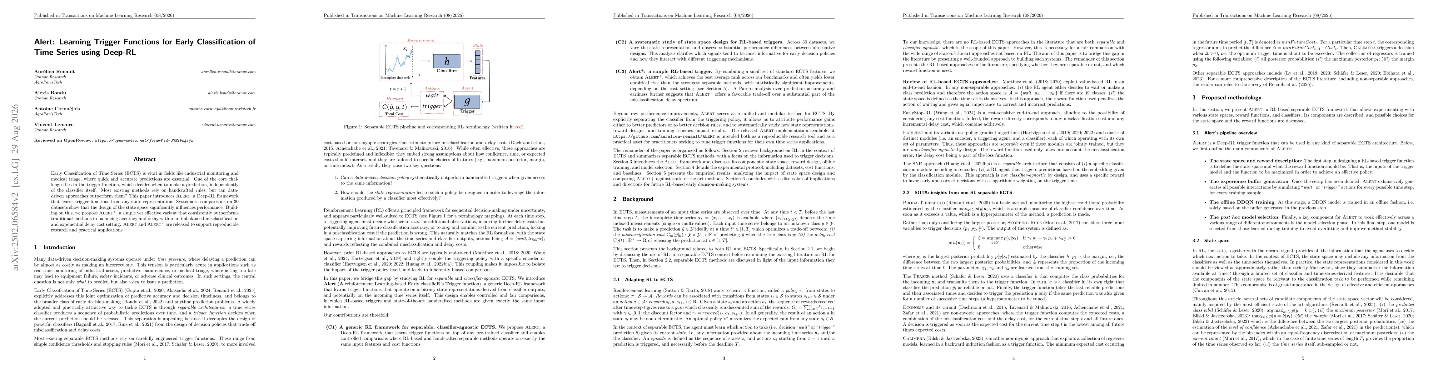 Thumbnail for Alert: Learning Trigger Functions for Early Classification of Time Series using Deep-RL