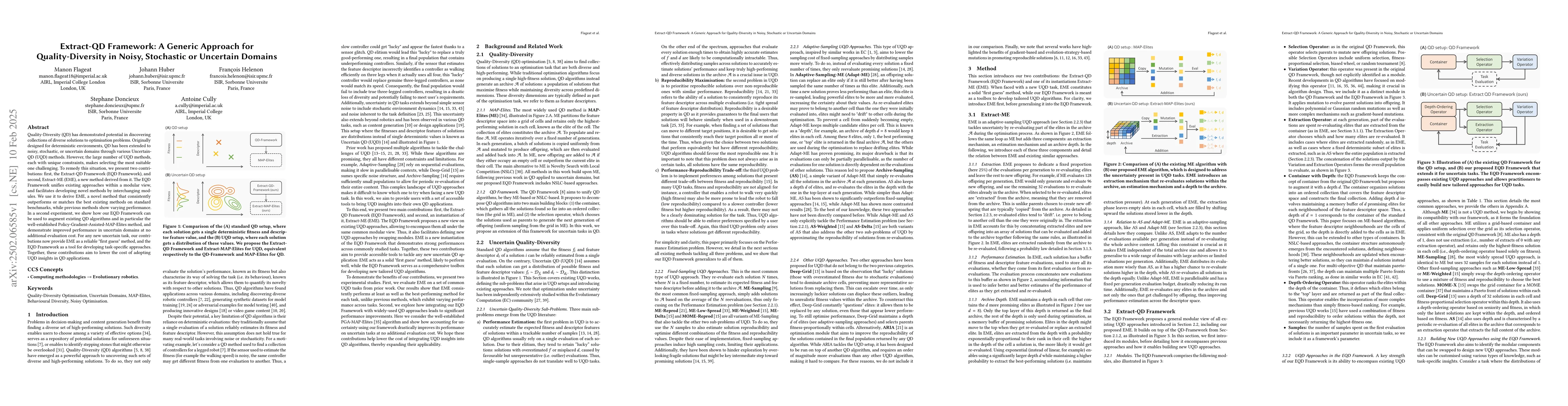 Thumbnail for Extract-QD Framework: A Generic Approach for Quality-Diversity in Noisy,
  Stochastic or Uncertain Domains