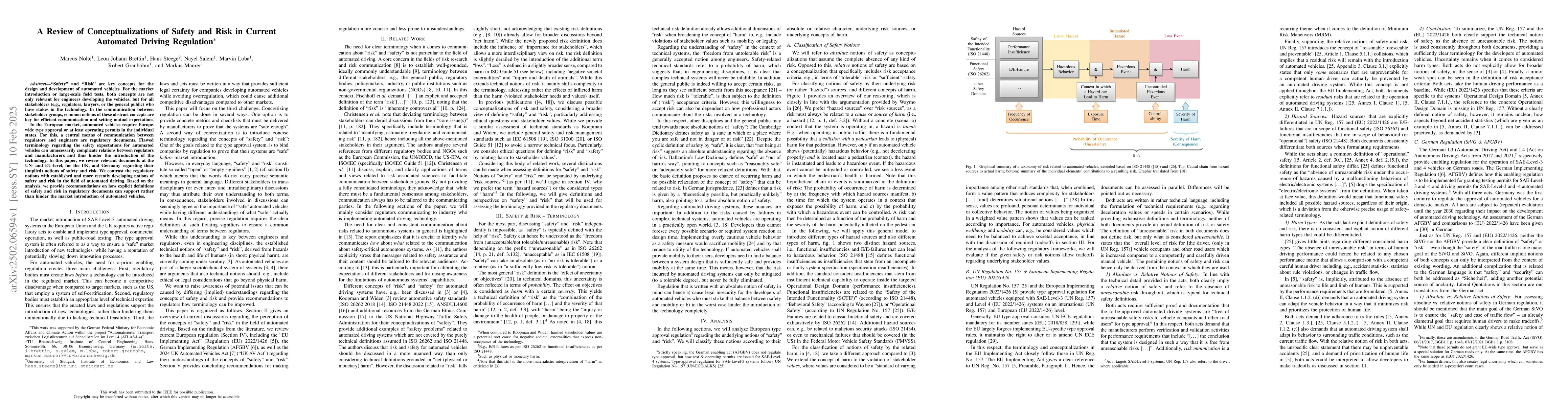 Thumbnail for A Review of Conceptualizations of Safety and Risk in Current Automated
  Driving Regulation