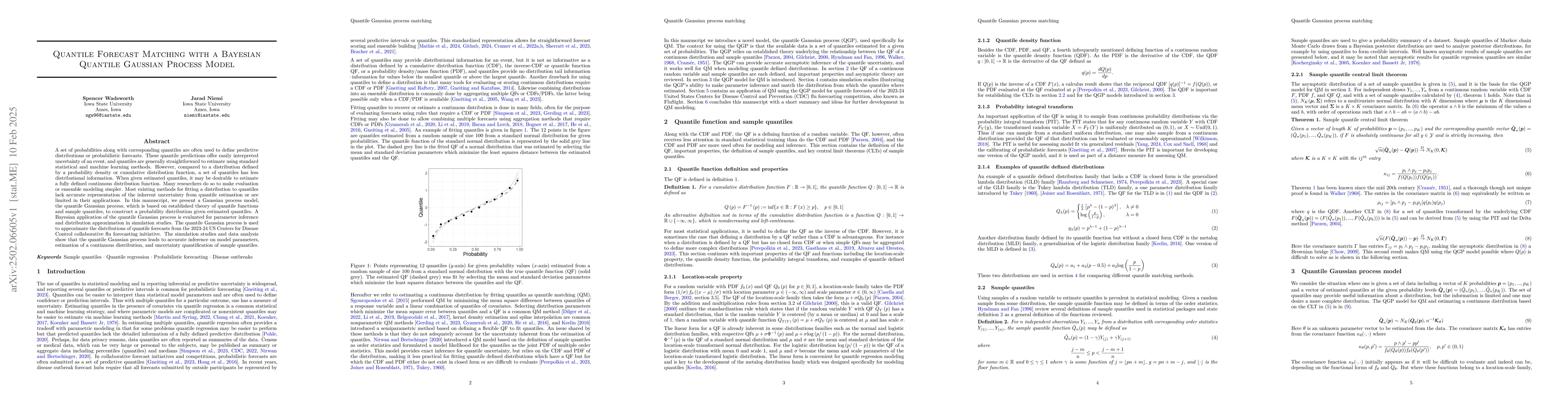 Thumbnail for Quantile Forecast Matching with a Bayesian Quantile Gaussian Process
  Model
