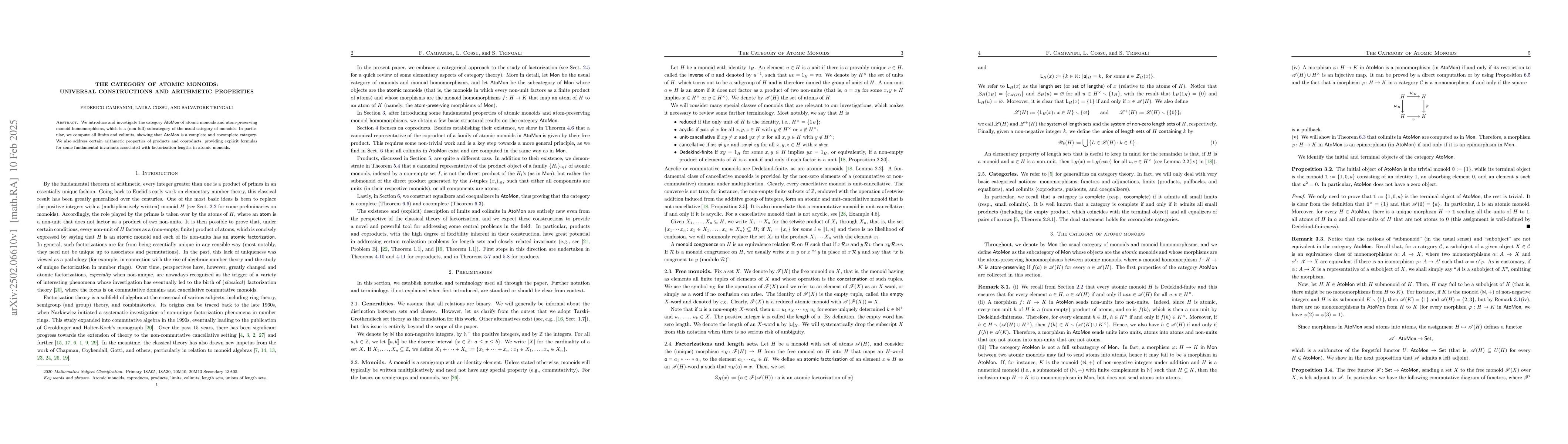 Thumbnail for The Category of Atomic Monoids: Universal Constructions and Arithmetic
  Properties