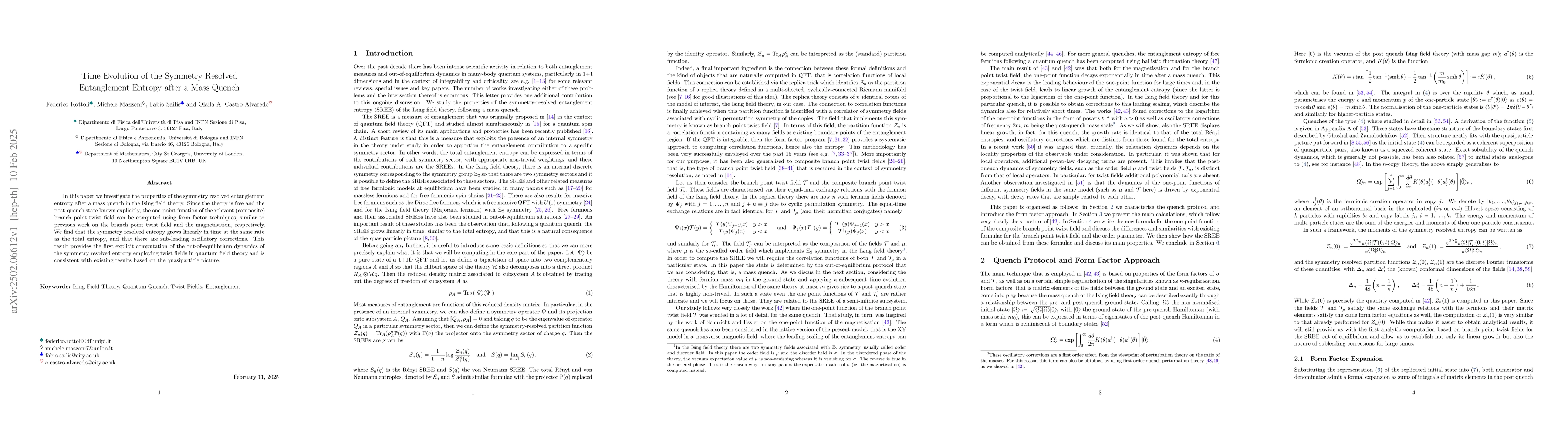 Thumbnail for Time Evolution of the Symmetry Resolved Entanglement Entropy after a
  Mass Quench