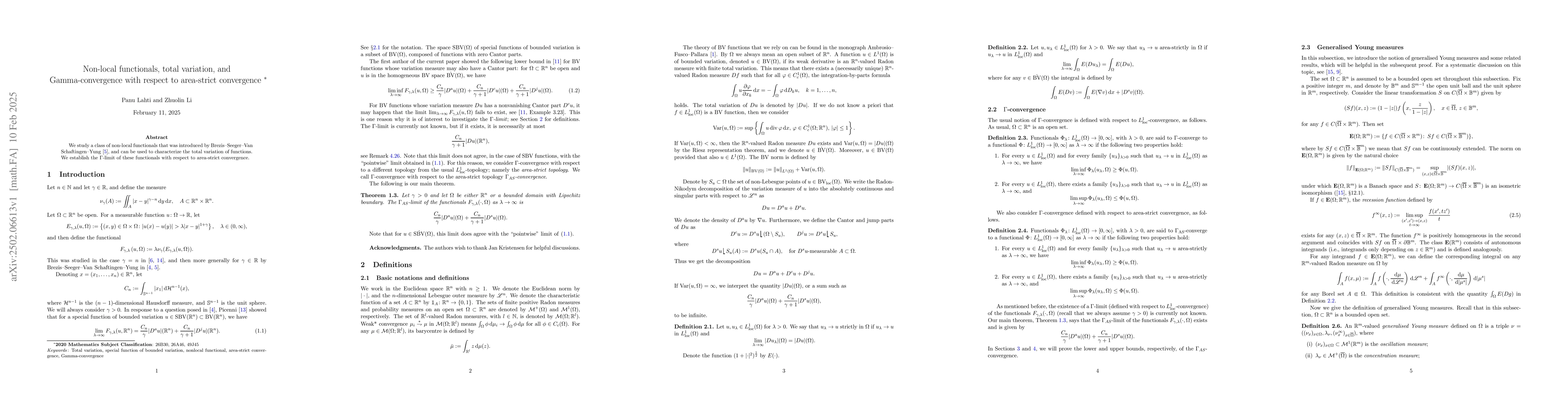 Thumbnail for Non-local functionals, total variation, and Gamma-convergence with
  respect to area-strict convergence
