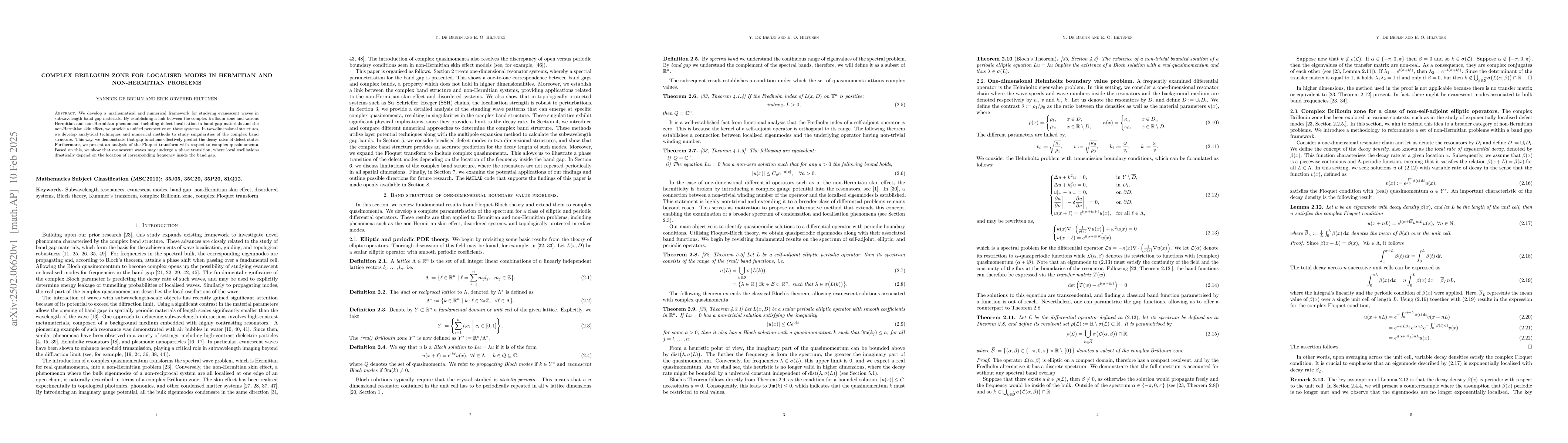 Thumbnail for Complex Brillouin Zone for Localised Modes in Hermitian and
  Non-Hermitian Problems