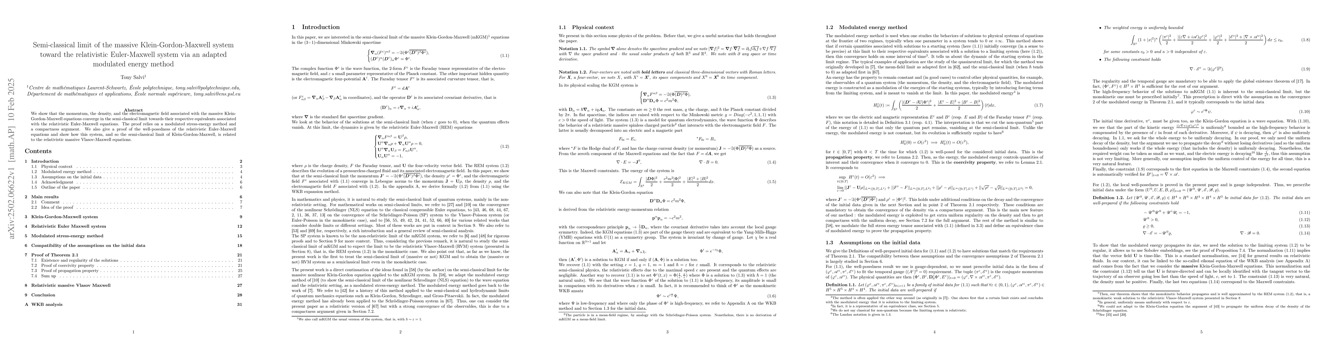 Thumbnail for Semi-classical limit of the massive Klein-Gordon-Maxwell system toward
  the relativistic Euler-Maxwell system via an adapted modulated energy method