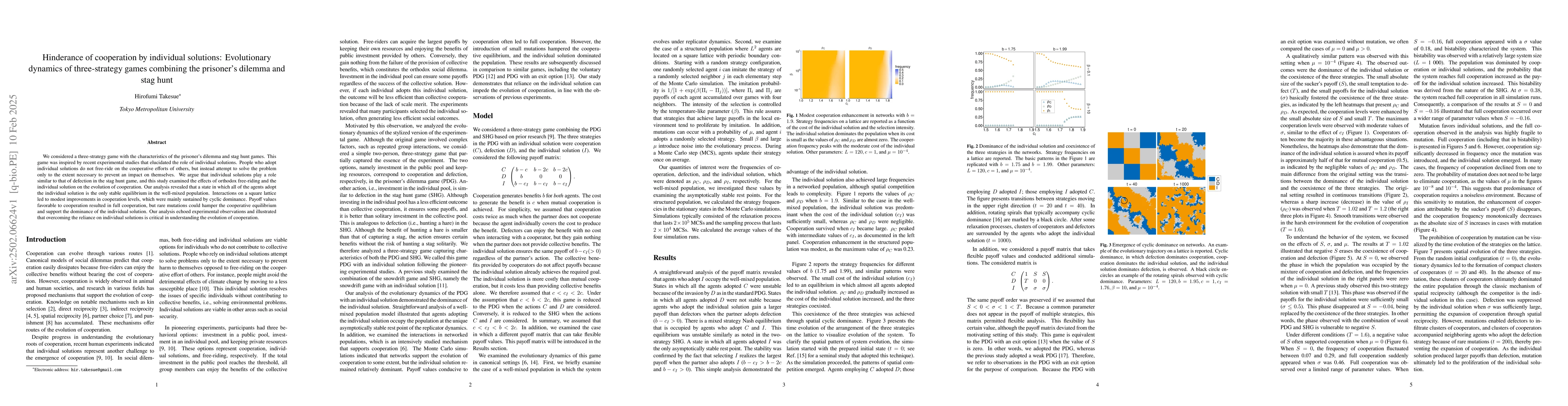 Thumbnail for Hinderance of cooperation by individual solutions: Evolutionary dynamics
  of three-strategy games combining the prisoner's dilemma and stag hunt
