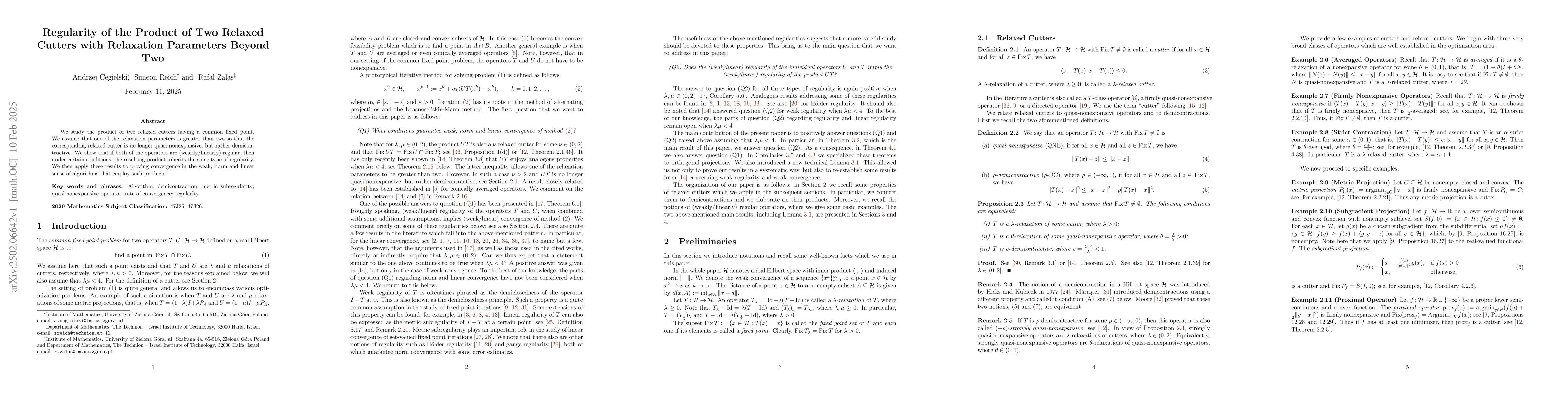 Thumbnail for Regularity of the Product of Two Relaxed Cutters with Relaxation
  Parameters Beyond Two