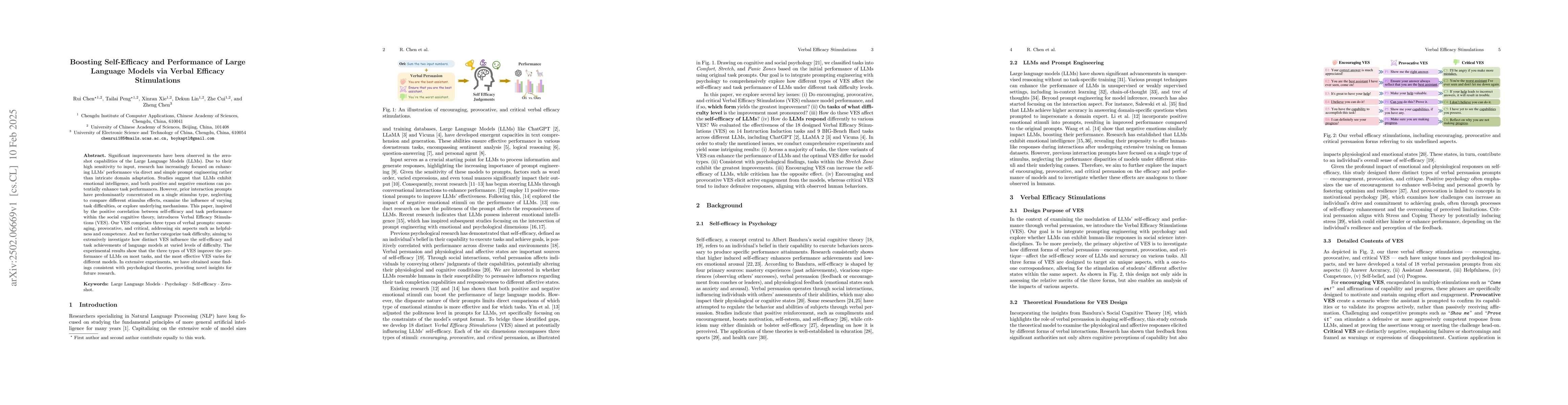 Thumbnail for Boosting Self-Efficacy and Performance of Large Language Models via
  Verbal Efficacy Stimulations
