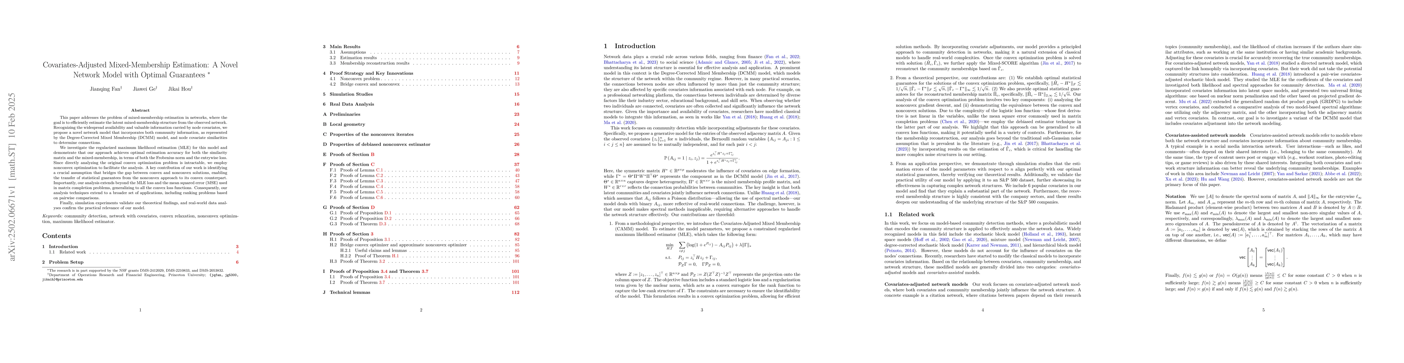 Thumbnail for Covariates-Adjusted Mixed-Membership Estimation: A Novel Network Model
  with Optimal Guarantees