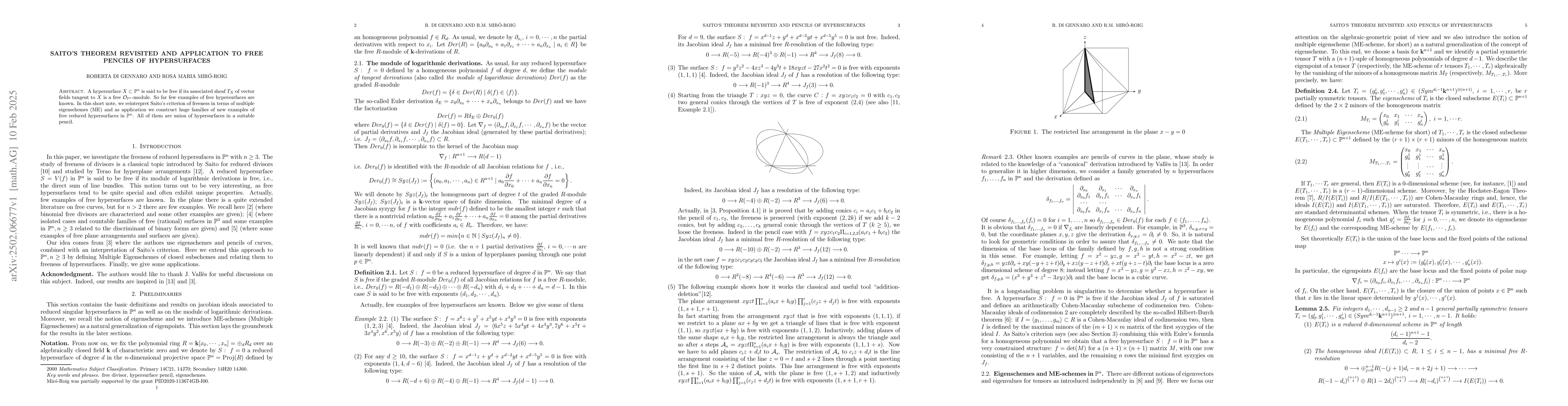 Thumbnail for Saito's theorem revisited and application to free pencils of
  hypersurfaces