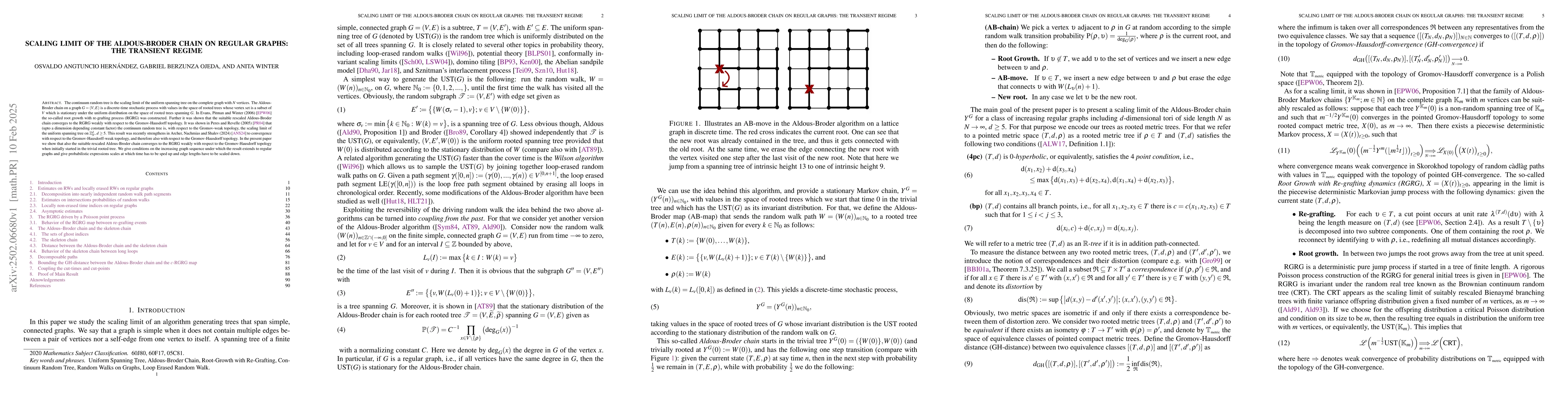 Thumbnail for Scaling limit of the Aldous-Broder chain on regular graphs: the
  transient regime