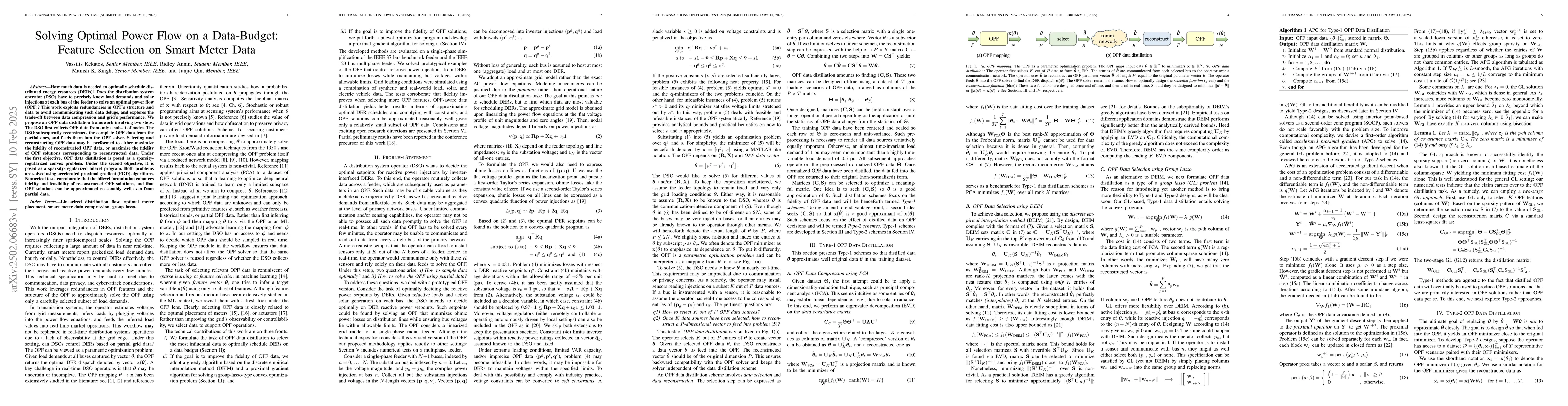 Thumbnail for Solving Optimal Power Flow on a Data-Budget: Feature Selection on Smart
  Meter Data
