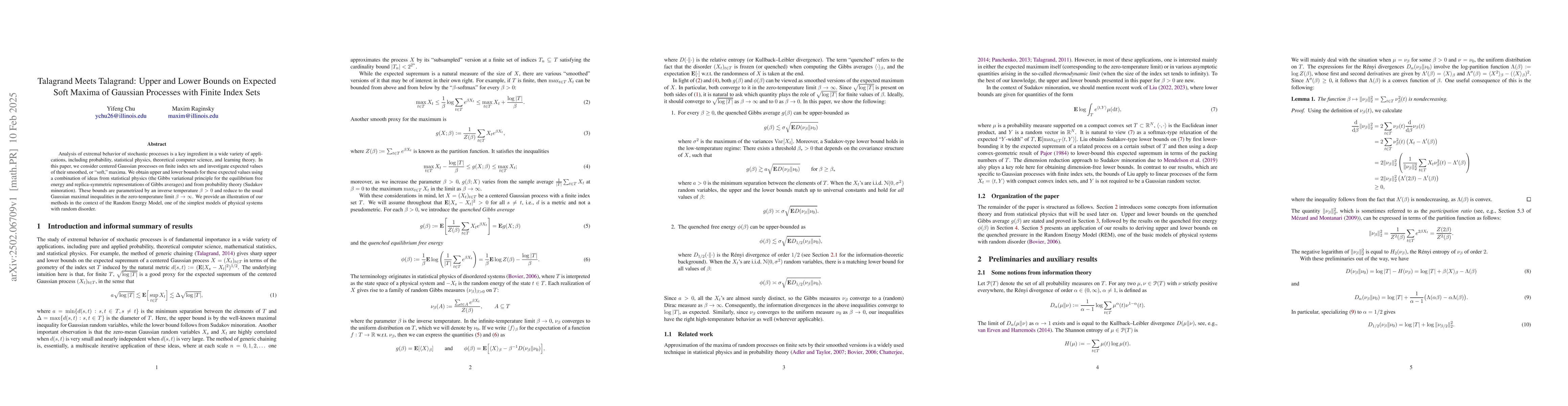 Thumbnail for Talagrand Meets Talagrand: Upper and Lower Bounds on Expected Soft
  Maxima of Gaussian Processes with Finite Index Sets