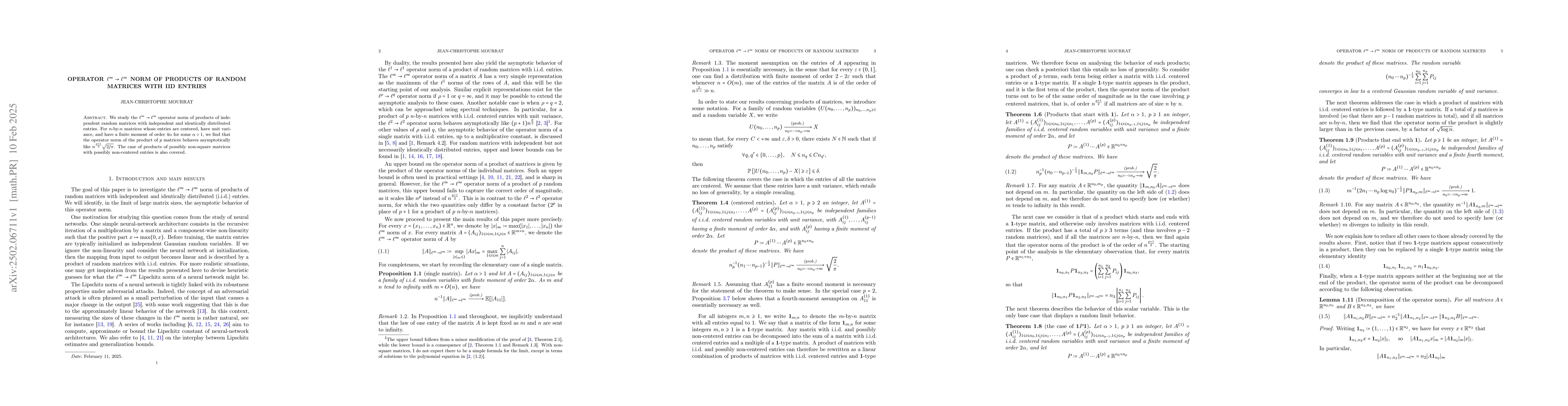 Thumbnail for Operator $\ell^\infty \to \ell^\infty$ norm of products of random
  matrices