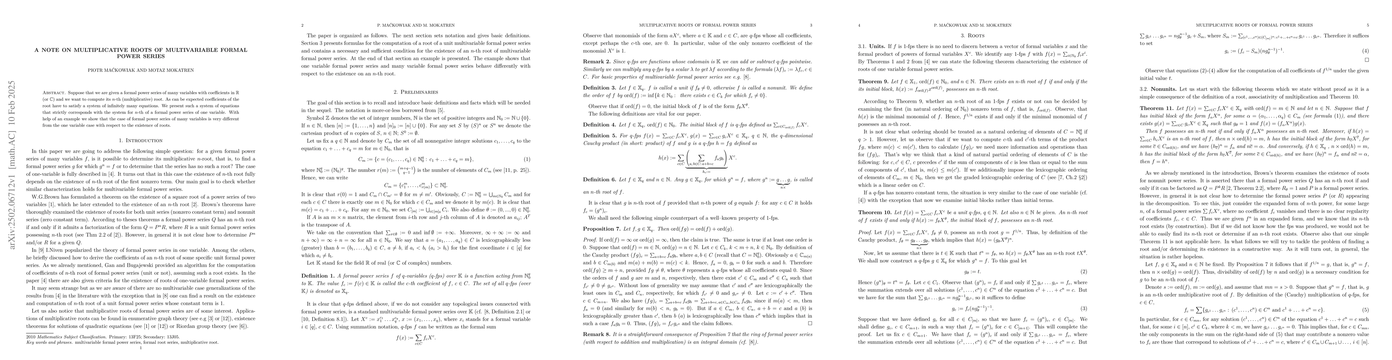 Thumbnail for A note on multiplicative roots of multivariable formal power series
