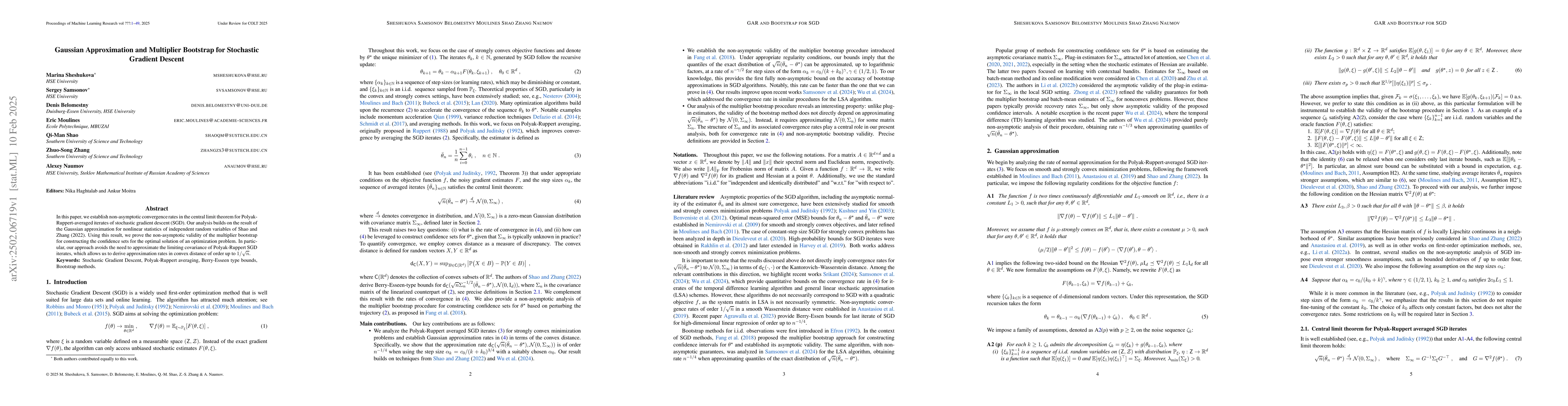 Thumbnail for Gaussian Approximation and Multiplier Bootstrap for Stochastic Gradient
  Descent