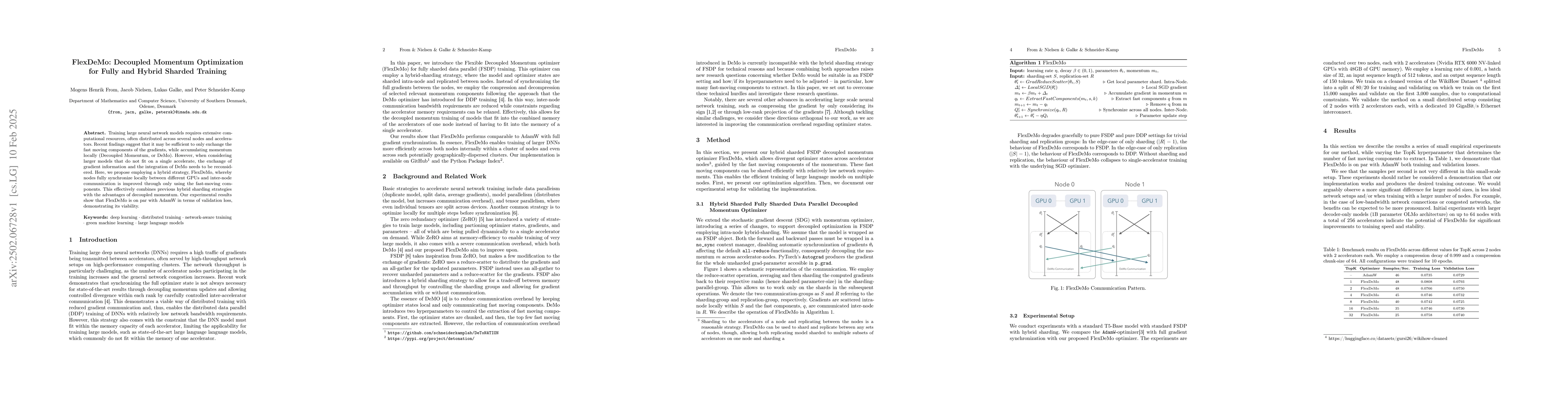 Thumbnail for FlexDeMo: Decoupled Momentum Optimization for Fully and Hybrid Sharded
  Training