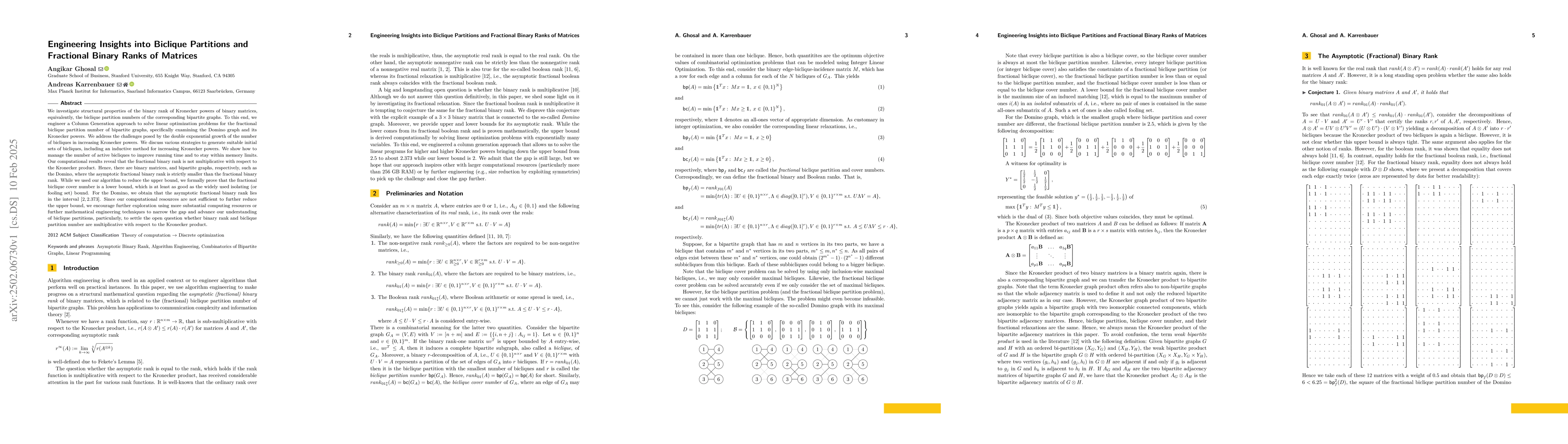 Thumbnail for Engineering Insights into Biclique Partitions and Fractional Binary
  Ranks of Matrices
