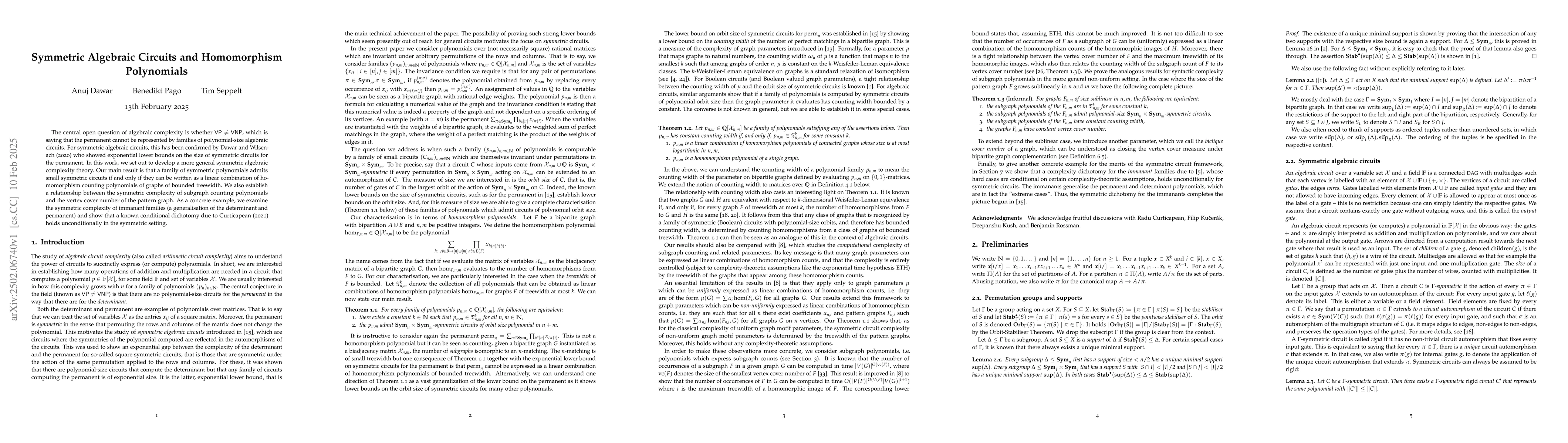 Thumbnail for Symmetric Algebraic Circuits and Homomorphism Polynomials