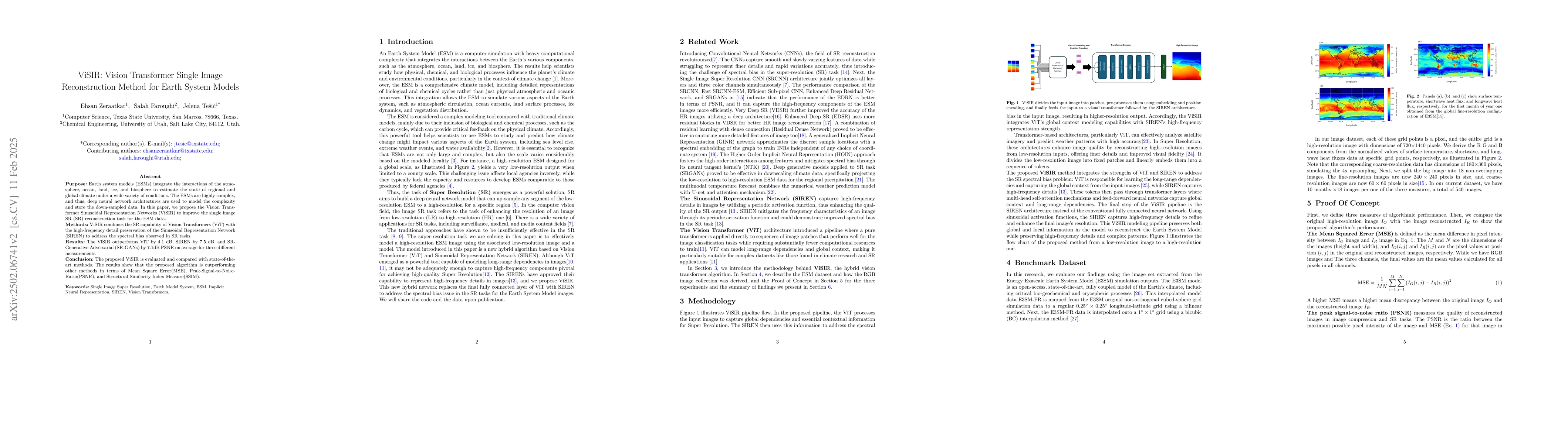Thumbnail for ViSIR: Vision Transformer Single Image Reconstruction Method for Earth
  System Models