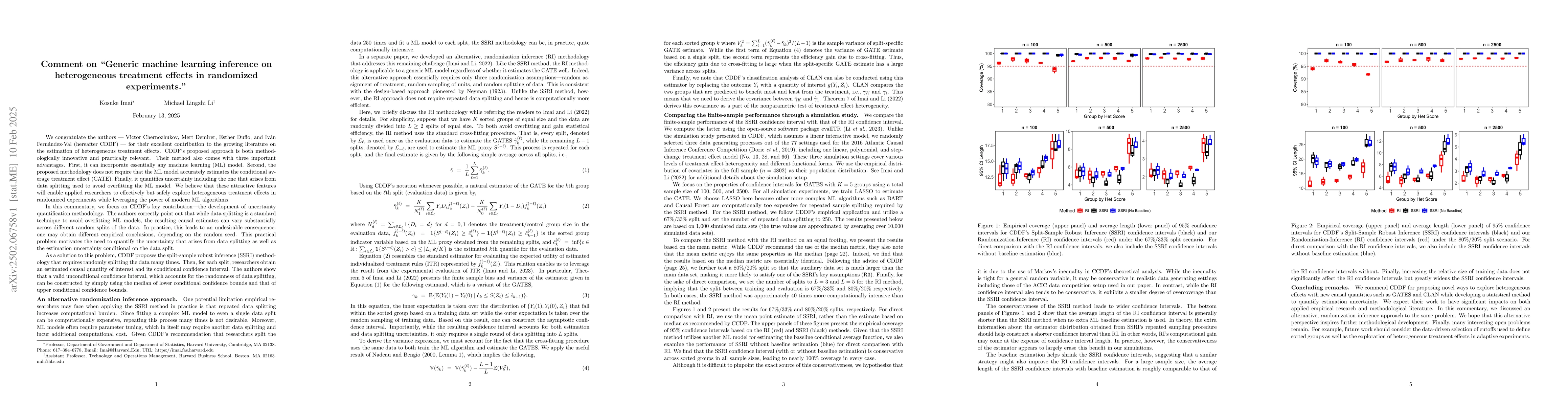 Thumbnail for Comment on "Generic machine learning inference on heterogeneous
  treatment effects in randomized experiments."