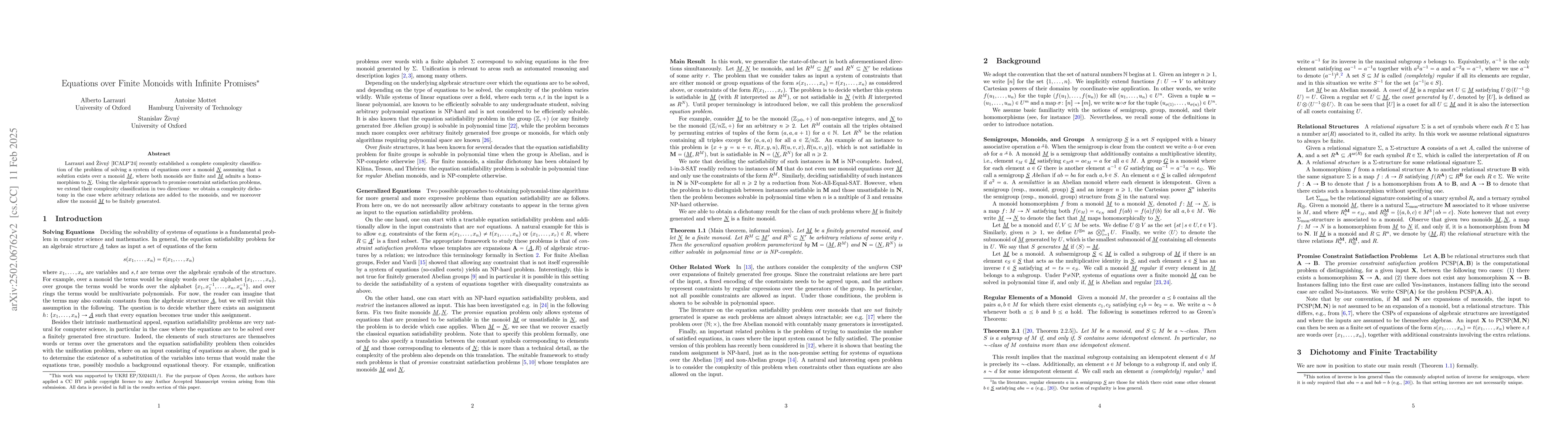 Thumbnail for Equations over Finite Monoids with Infinite Promises