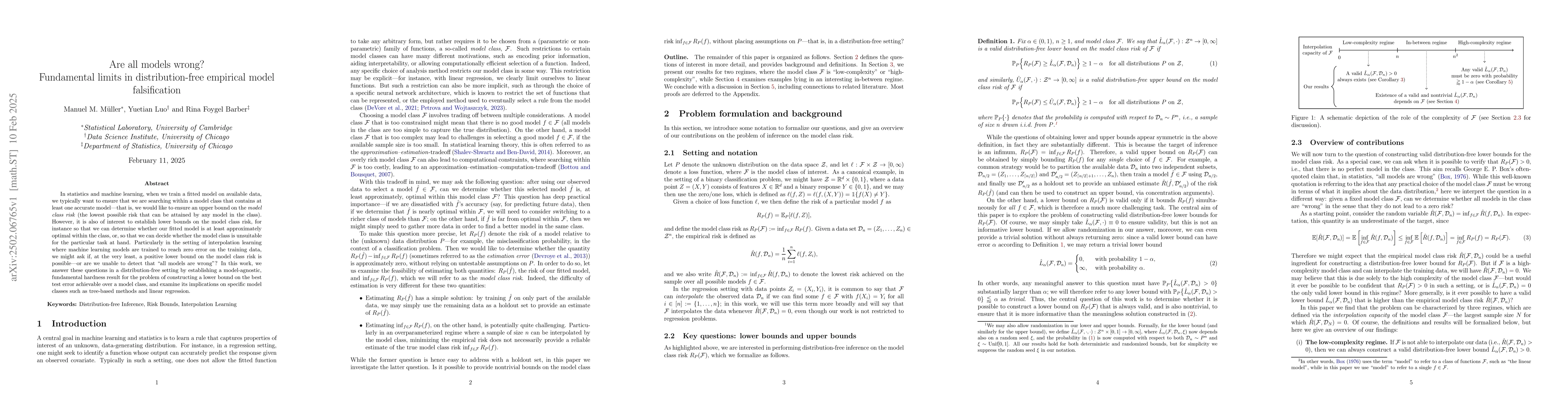 Thumbnail for Are all models wrong? Fundamental limits in distribution-free empirical
  model falsification