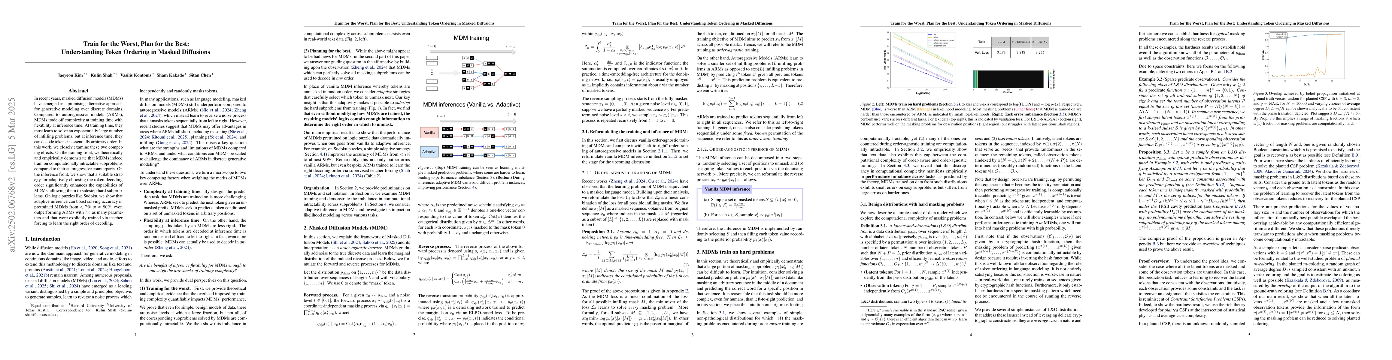 Thumbnail for Train for the Worst, Plan for the Best: Understanding Token Ordering in
  Masked Diffusions
