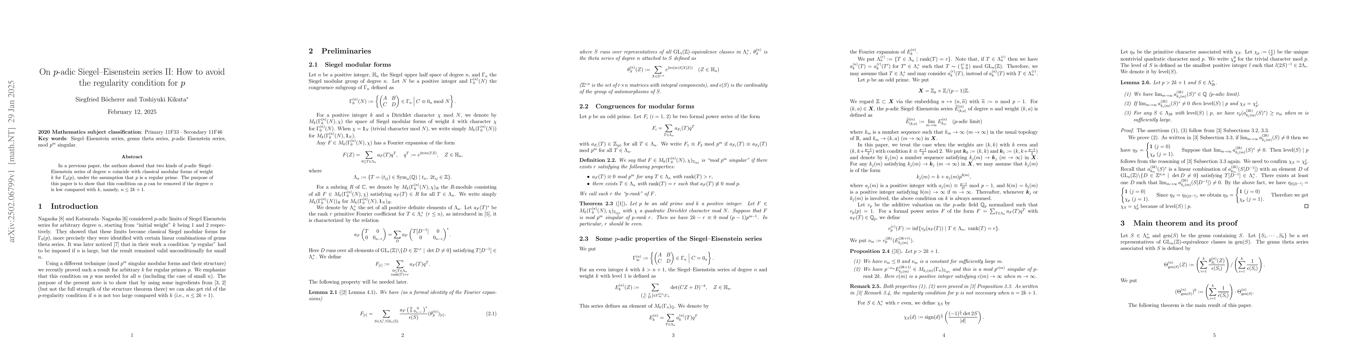 Thumbnail for On $p$-adic Siegel--Eisenstein series II: How to avoid the regularity
  condition for $p$