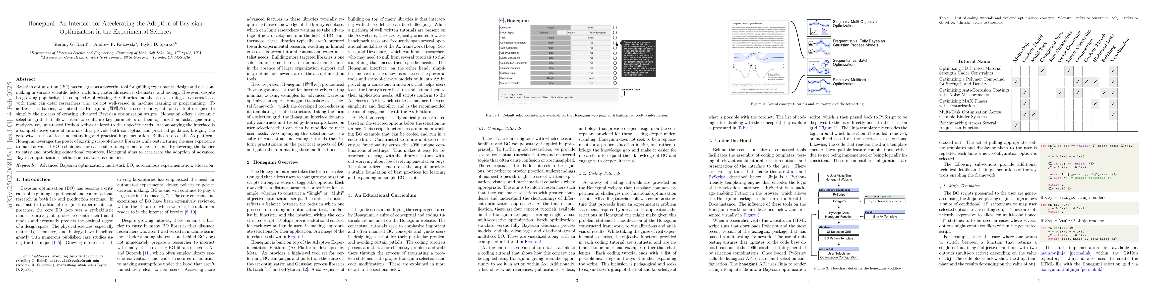 Thumbnail for Honegumi: An Interface for Accelerating the Adoption of Bayesian
  Optimization in the Experimental Sciences