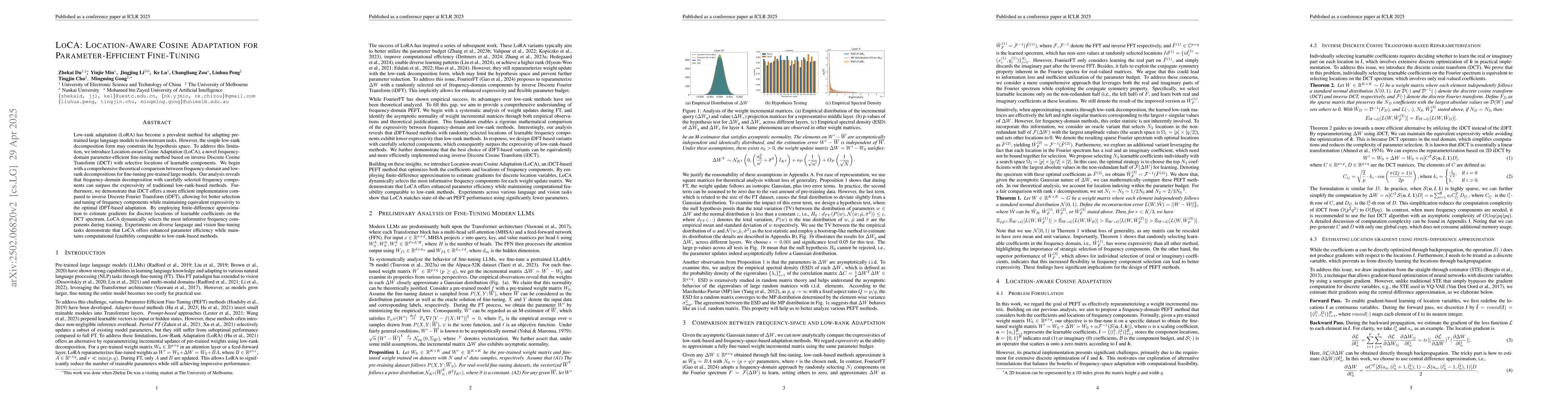 Thumbnail for LoCA: Location-Aware Cosine Adaptation for Parameter-Efficient
  Fine-Tuning