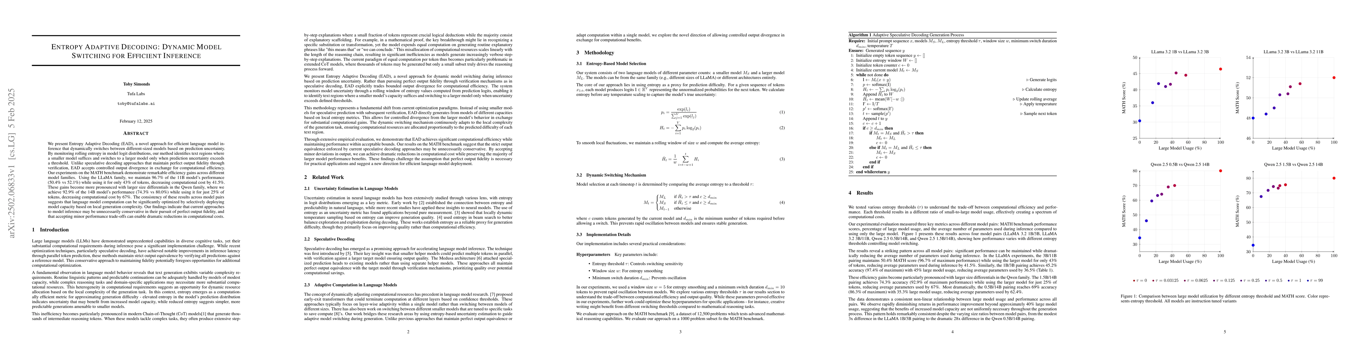 Thumbnail for Entropy Adaptive Decoding: Dynamic Model Switching for Efficient
  Inference