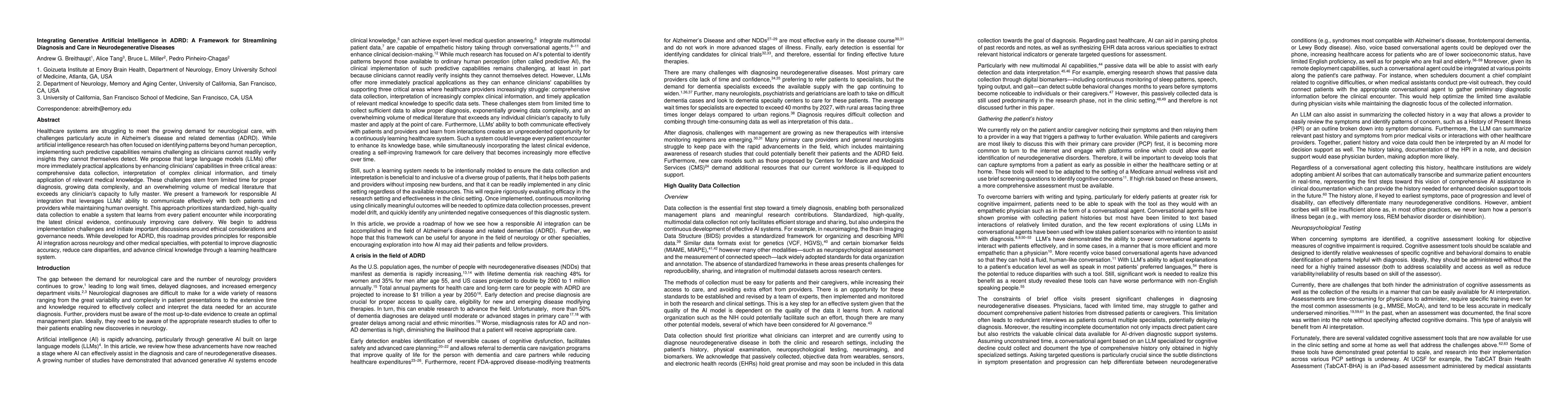 Thumbnail for Integrating Generative Artificial Intelligence in ADRD: A Framework for
  Streamlining Diagnosis and Care in Neurodegenerative Diseases