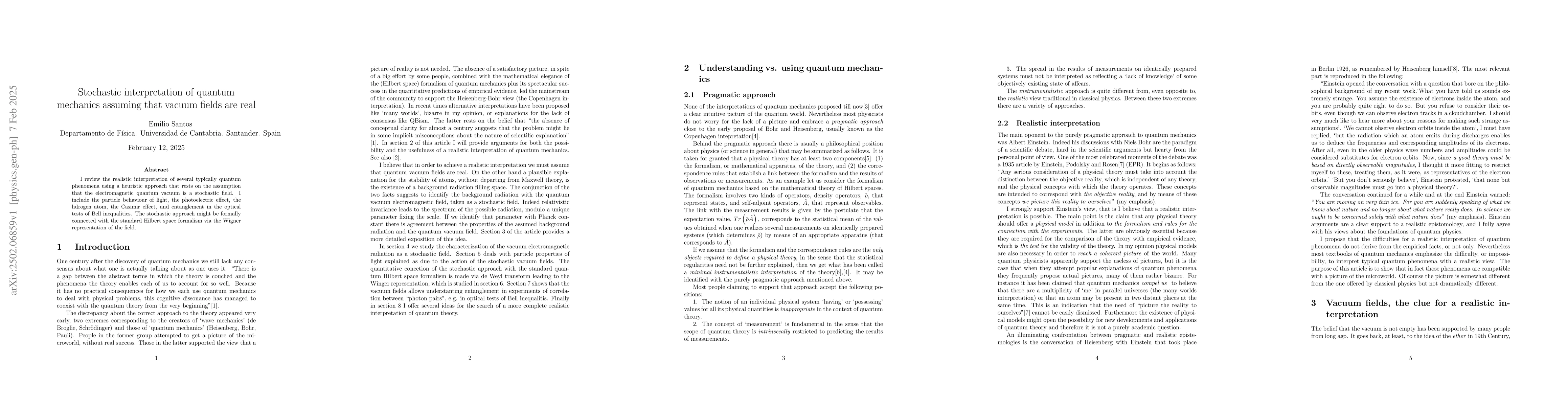 Thumbnail for Stochastic interpretation of quantum mechanics assuming that vacuum
  fields are real