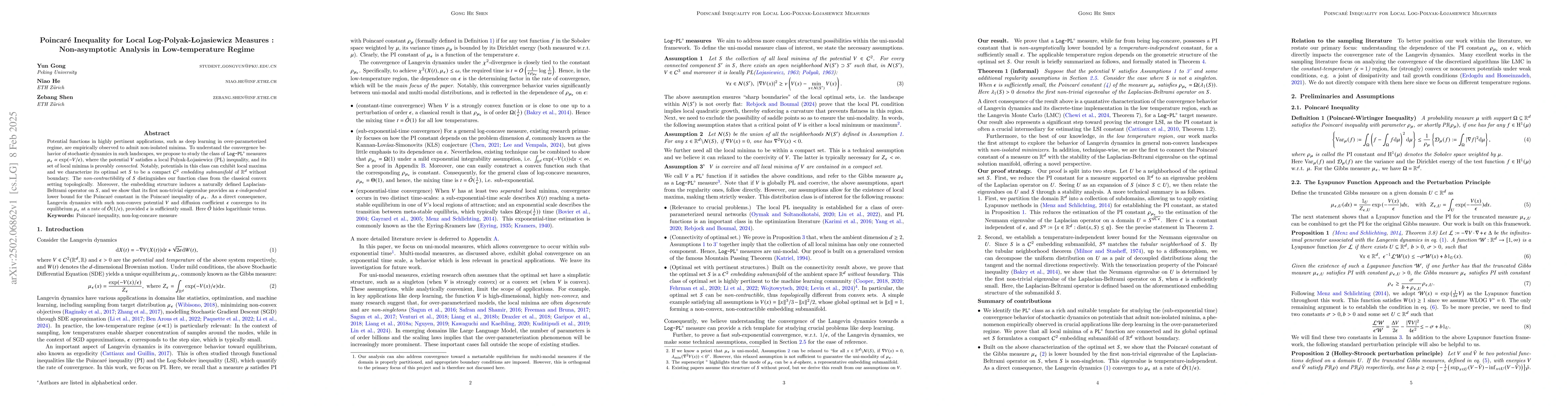 Thumbnail for Poincaré Inequality for Local Log-Polyak-Lojasiewicz Measures :
  Non-asymptotic Analysis in Low-temperature Regime