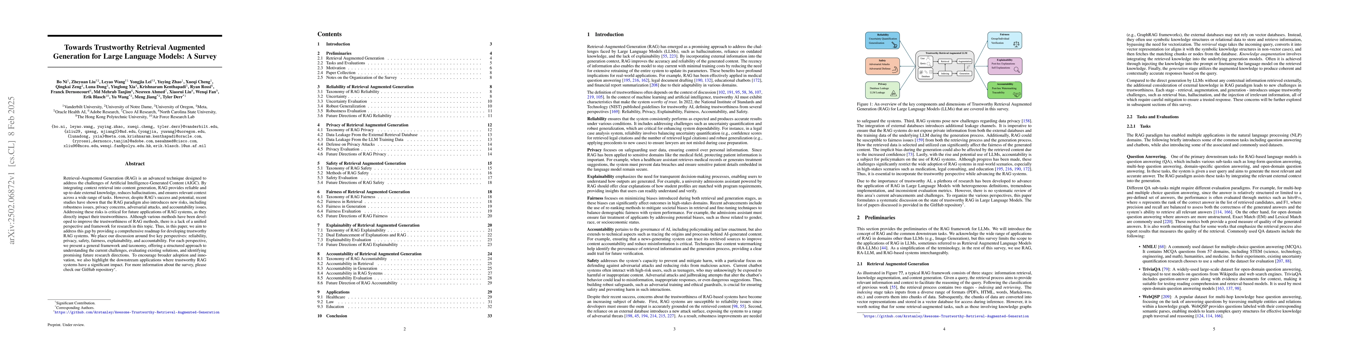 Thumbnail for Towards Trustworthy Retrieval Augmented Generation for Large Language
  Models: A Survey