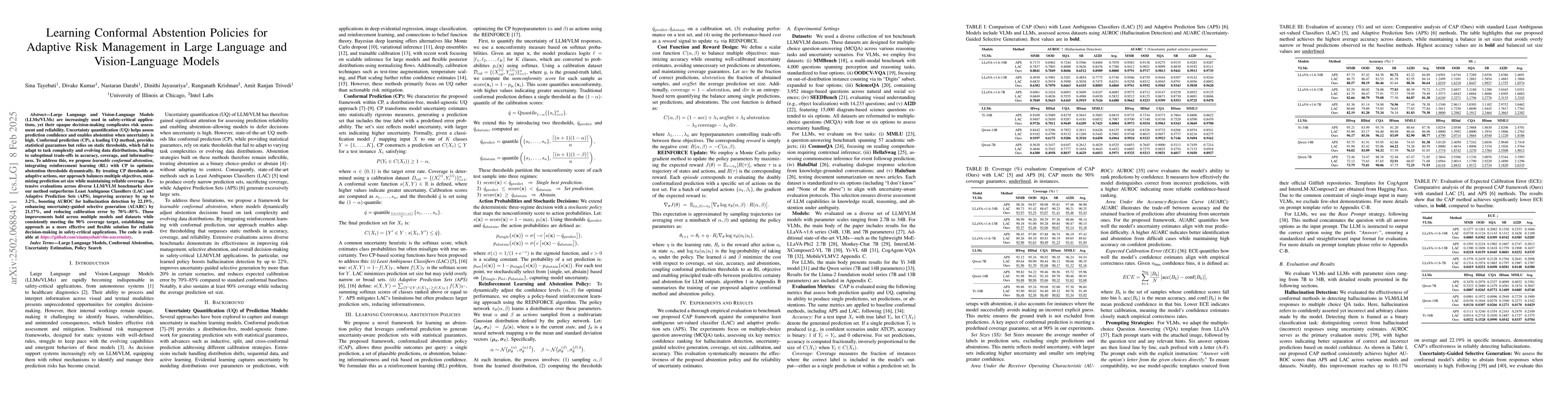Thumbnail for Learning Conformal Abstention Policies for Adaptive Risk Management in
  Large Language and Vision-Language Models