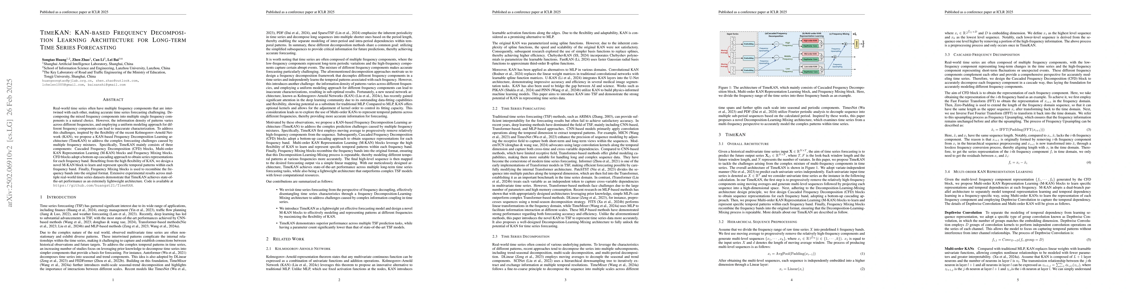 Thumbnail for TimeKAN: KAN-based Frequency Decomposition Learning Architecture for
  Long-term Time Series Forecasting