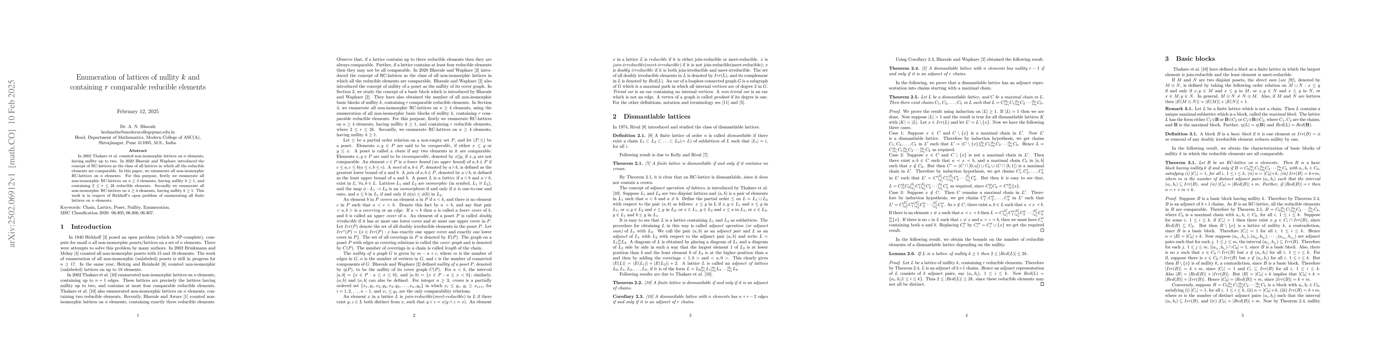 Thumbnail for Enumeration of lattices of nullity $k$ and containing $r$ comparable
  reducible elements