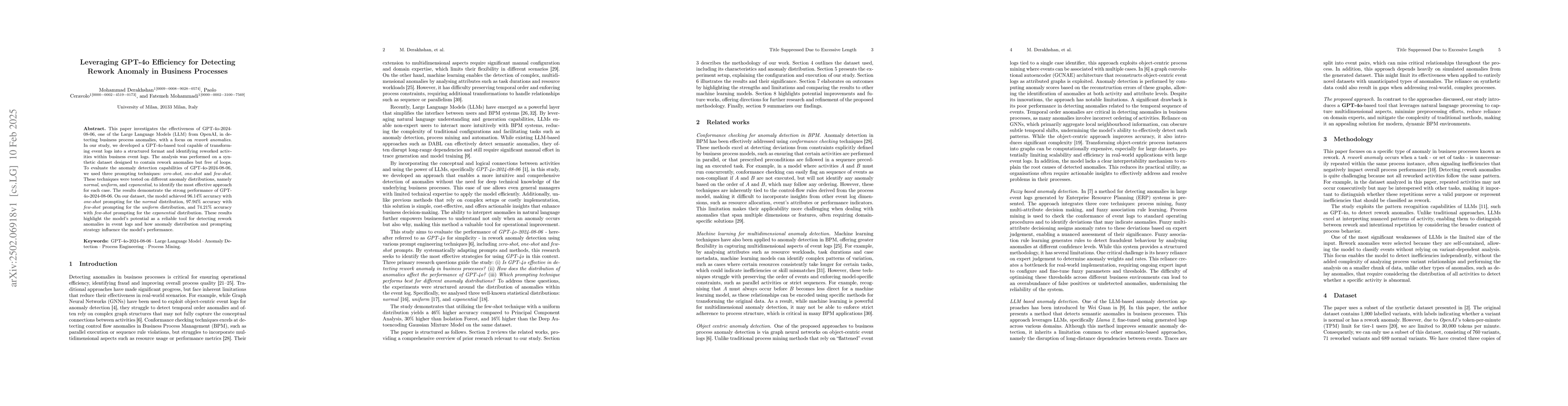 Thumbnail for Leveraging GPT-4o Efficiency for Detecting Rework Anomaly in Business
  Processes